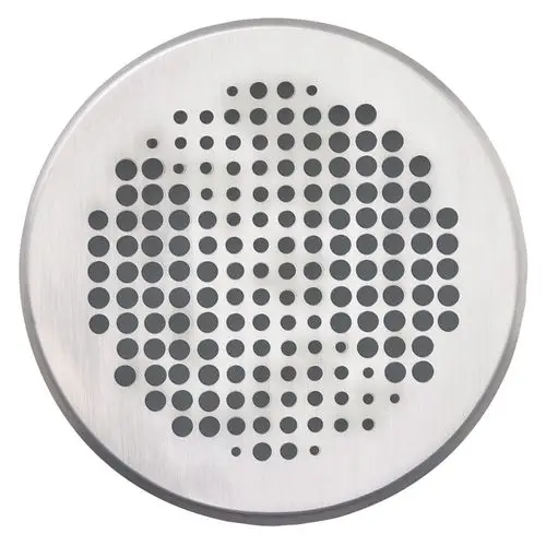 Runde Edelstahlblende mit perforierter Oberfläche, geeignet für Vaillant Produkte, einschließlich Heizsystemen oder Lüftungsanlagen.